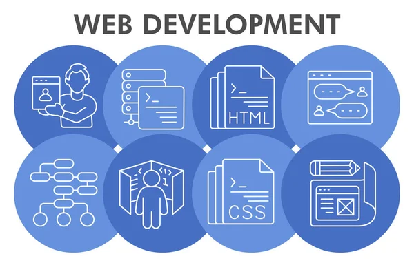 现代Web开发信息图形设计模板。基于蓝色背景的八步圆环设计编程。用于演示的站点设计模板。创意载体. — 图库矢量图片