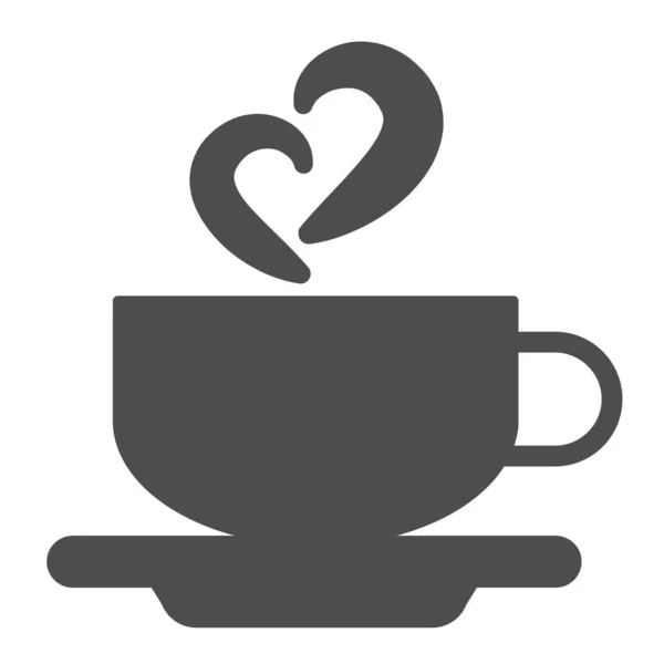 Taza de café en platillo y en forma de corazón icono sólido de vapor, citas concepto, taza, signo de humo vector sobre fondo blanco, icono de estilo glifo para el concepto móvil y diseño web. Gráficos vectoriales. — Archivo Imágenes Vectoriales