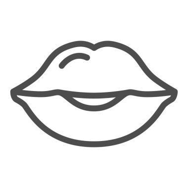 Kadın dudakları, öpücük çizgisi ikonu, insan vücudu konsepti, beyaz arka planda kadın ağız vektör işareti, mobil konsept ve web tasarımı için taslak tarzı ikon. Vektör grafikleri.