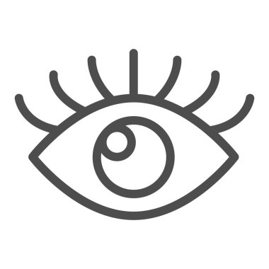 Kirpikli açık göz, göz çizgisi simgesi, insan vücudu konsepti, beyaz arka planda görüş vektör işareti, mobil konsept ve web tasarımı için taslak biçimi simgesi. Vektör grafikleri.