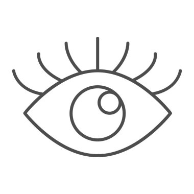 Kirpikli açık göz, ince çizgi ikonu, insan vücudu konsepti, beyaz arka planda görüş vektör işareti, mobil konsept ve web tasarımı için taslak stil ikonu. Vektör grafikleri.