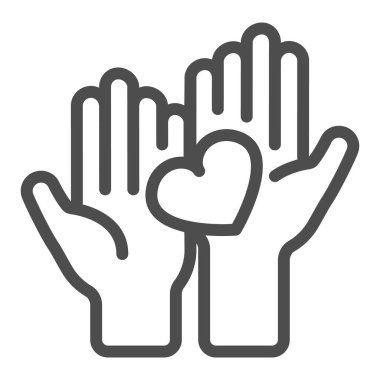 İki el kalp çizgisi ikonu, flört konsepti, beyaz arka planda kalp vektör işareti, mobil konsept ve web tasarımı için taslak tasarımı için ana hatlı simge. Vektör grafikleri.