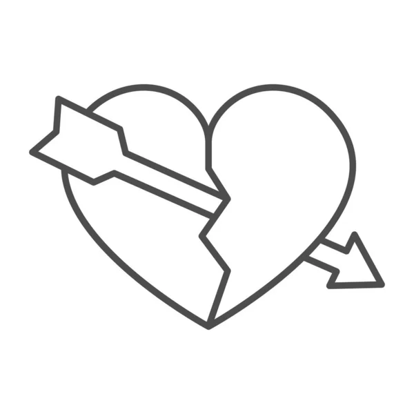 Gebrochenes Herz mit Riss und Pfeil dünne Linie Symbol, Datierungskonzept, brechen Vektor-Zeichen auf weißem Hintergrund, umreißen Stil-Symbol für mobiles Konzept und Web-Design. Vektorgrafik. — Stockvektor