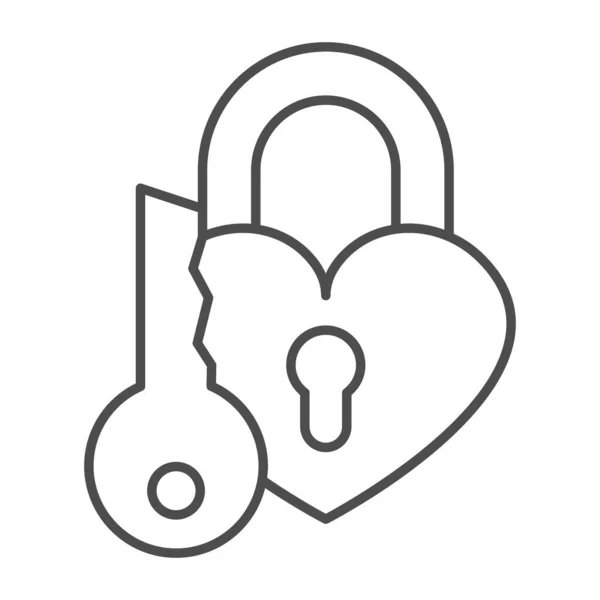 Heart shaped lock and key, padlock for lovers thin line icon, dating concept, love lock vector sign on white background, outline style icon for mobile concept and web design. Vector graphics. — Stock Vector