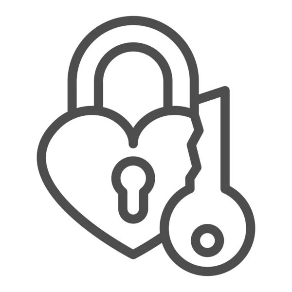 Blokada i klucz w kształcie serca, kłódka dla miłośników linii ikona, koncepcja randkowa, Love Lock wektor znak na białym tle, zarys stylu ikona dla mobilnej koncepcji i projektowania stron internetowych. Grafika wektorowa. — Wektor stockowy