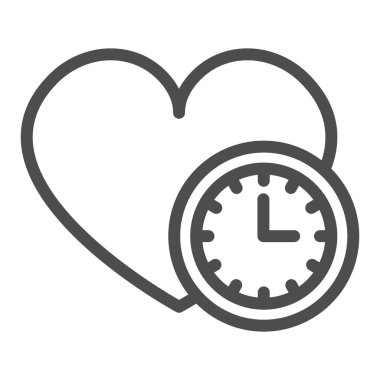 Kalp ve saat çizgisi simgesi, hızlı randevu kavramı, beyaz arka planda aşk vektör işareti zamanı, mobil konsept ve web tasarımı için taslak biçimi simgesi. Vektör grafikleri.