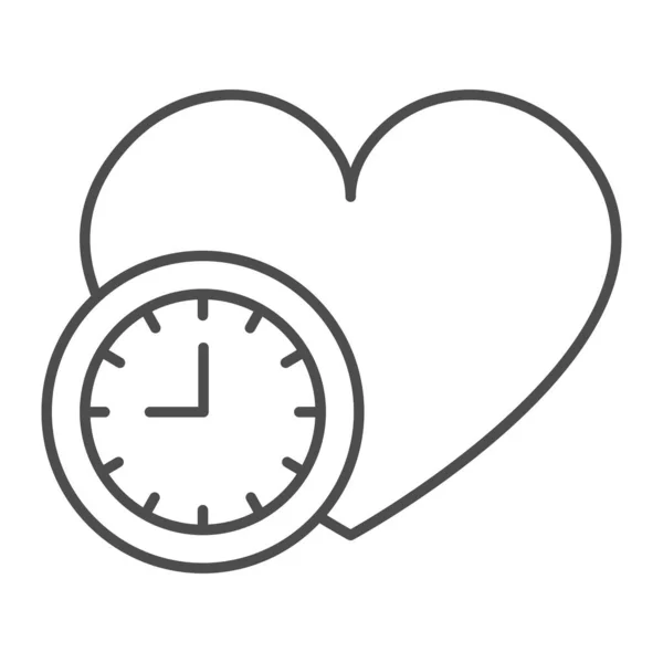 Cuore e orologio icona linea sottile, velocità incontri concetto, tempo per segno vettore amore su sfondo bianco, icona di stile contorno per il concetto di mobile e web design. Grafica vettoriale. — Vettoriale Stock