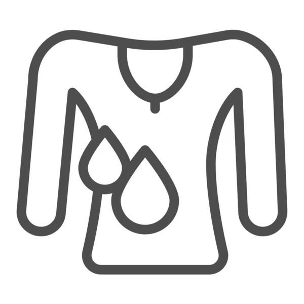 Camiseta húmeda y gota de agua, sudor, icono de la línea de estrés, concepto de lavandería, signo de vector de camisa de lavado sobre fondo blanco, icono de estilo de esquema para el concepto móvil y el diseño web. Gráficos vectoriales. — Vector de stock