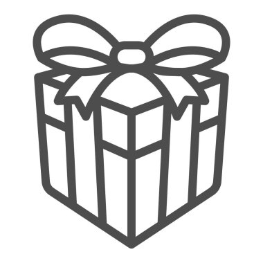 Kurdele yayı, güncel çizgi ikonu, tatil konsepti, beyaz arka planda romantik hediye vektör işareti, mobil konsept ve web tasarımı için taslak stil ikonu ile paketlenmiş hediye kutusu. Vektör grafikleri.