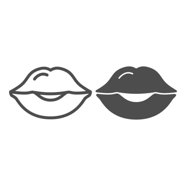 Vrouwelijke lippen, kus lijn en solide pictogram, menselijk lichaam concept, vrouw mond vector teken op witte achtergrond, schets stijl pictogram voor mobiele concept en web design. vectorgrafieken. — Stockvector