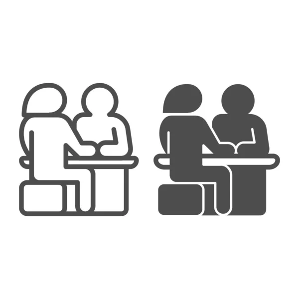 Couple assis à la table, ligne de date et icône solide, sortir ensemble concept, homme et femme sortir ensemble signe vectoriel sur fond blanc, icône de style contour pour concept mobile et web design. Graphiques vectoriels. — Image vectorielle