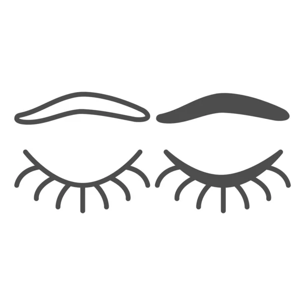 Œil fermé avec cils et ligne de sourcils et icône solide, concept de corps humain, signe vectoriel de paupière fermée sur fond blanc, icône de style contour pour concept mobile et conception Web. Graphiques vectoriels. — Image vectorielle