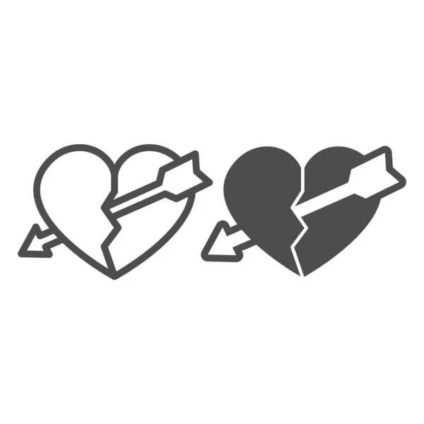 Coeur brisé avec fissure et flèche ligne et icône solide, sortir ensemble concept, briser signe vectoriel sur fond blanc, icône de style contour pour concept mobile et web design. Graphiques vectoriels. — Image vectorielle