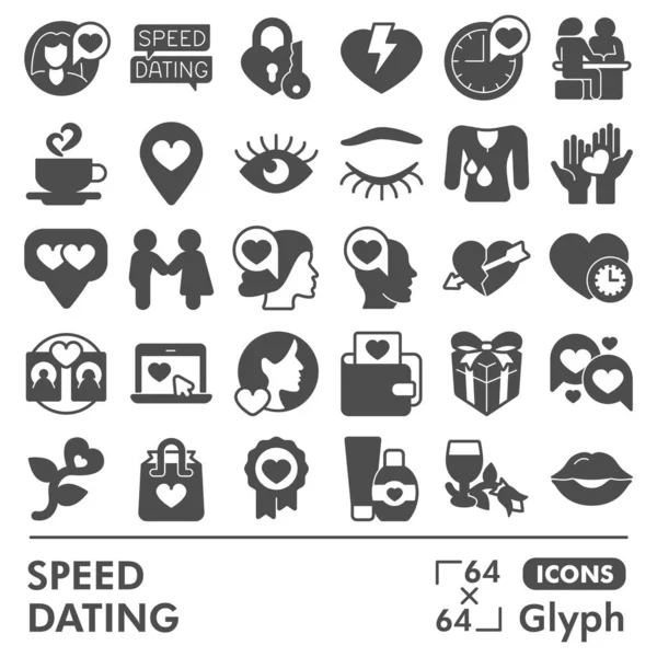 Speed dating line icon set, relationship symbols collection or sketches. Couple on date glyph linear style signs for web and app. Vector graphics isolated on white background. — Stock Vector