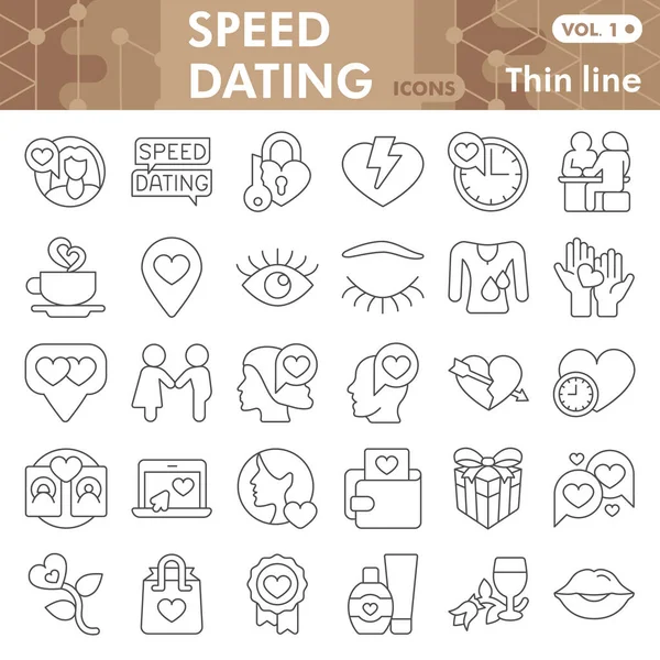 Speed dating line icon set, relationship symbols collection or sketches. Partner search thin line with headline linear style signs for web and app. Vector graphics isolated on white background. — Stock Vector