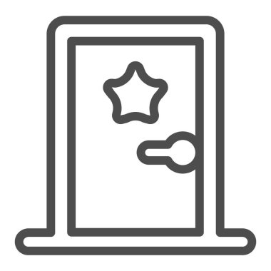 Yıldızlı kapı, aktörlerin soyunma odası ikonu, tiyatro ve film konsepti, sahne arkasında vektör işareti, mobil konsept ve web tasarımı için taslak tarzı ikon. Vektör grafikleri.