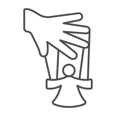 Kuklacı ve kuklacı, ince çizgi ikonu, tiyatro konsepti, beyaz arka planda kukla tiyatro vektör işareti, mobil konsept ve web tasarımı için taslak tarzı ikon. Vektör grafikleri.