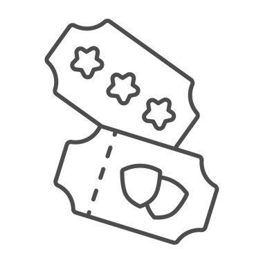 Biletler, yıldızlı kuponlar ince çizgi ikonu, karnaval konsepti, festival ve beyaz arka planda karnaval bileti vektör işareti, mobil konsept ve web tasarımı için taslak stil ikonu. Vektör grafikleri.