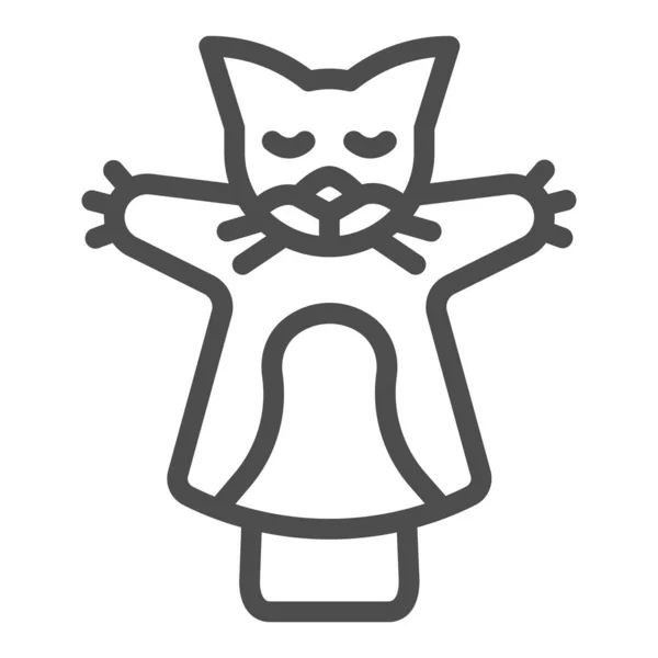 Katt, kattdocka på hand line ikonen, teater koncept, docka aminaler vektor tecken på vit bakgrund, kontur stil ikon för mobil koncept och webbdesign. Vektorgrafik. — Stock vektor
