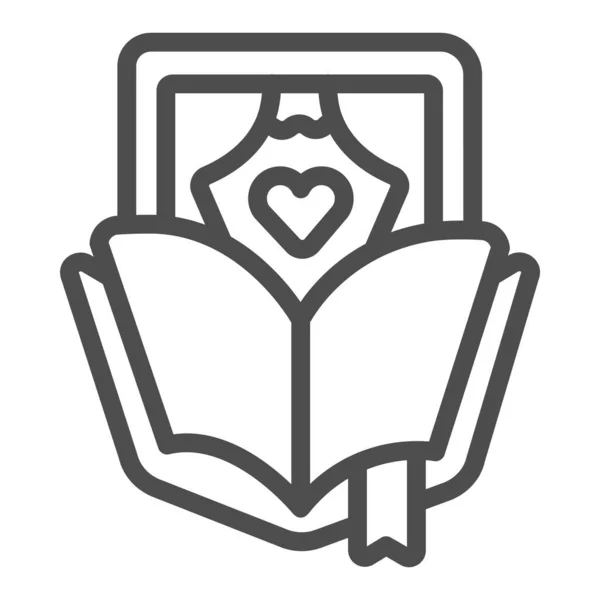 Juega guion, libro, corazón, marcador y cortinas icono de línea, concepto de teatro, signo de vector de libro de texto sobre fondo blanco, icono de estilo de esquema para el concepto móvil y diseño web. Gráficos vectoriales. — Archivo Imágenes Vectoriales