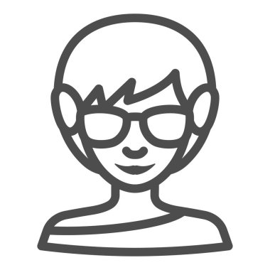 Güneş gözlüğü çizgisi ikonu, hava durumu ve iklim konsepti olan bir kız, beyaz arka planda gözlüklü bir kadın vektör işareti, mobil konsept ve web tasarımı için taslak tarzı ikon. Vektör grafikleri.