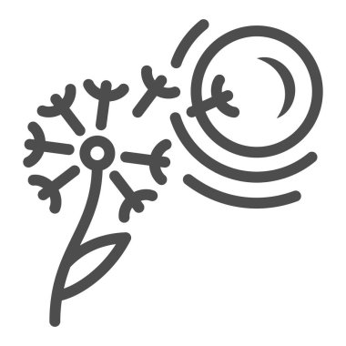 Karahindiba tohumları güneş çizgisi ikonu, doğa ve iklim konsepti, beyaz arka planda çiçek ve güneş ışığı vektör işareti, mobil konsept ve web tasarımı için taslak tarzı ikona uçar. Vektör grafikleri.