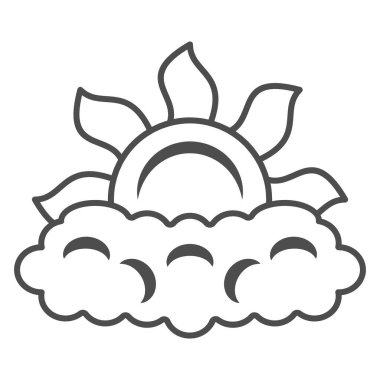 Sun peeps out through cloud thin line icon, weather and climate concept, partially cloudy vector sign on white background, outline style icon for mobile concept and web design. Vector graphics. vector Sun peeps out through cloud thin line icon, weather and climate concept, partially cloudy vector sign on white background, outline style icon for mobile concept and web design. Vector graphics. vector