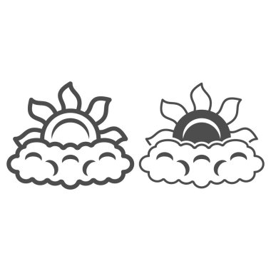 Sun peeps out through cloud line and solid icon, weather and climate concept, partially cloudy vector sign on white background, outline style icon for mobile concept and web design. Vector graphics. vector Sun peeps out through cloud line and solid icon, weather and climate concept, partially cloudy vector sign on white background, outline style icon for mobile concept and web design. Vector graphics. vector
