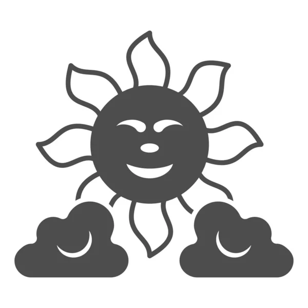 雲の固体アイコン、天気と気候の概念の間の太陽、白い背景に空のベクトル記号で太陽、モバイルの概念とWebデザインのためのグリフスタイルのアイコン。ベクトルグラフィックス. — ストックベクタ