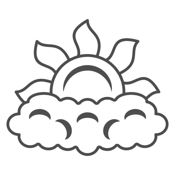 太陽は雲の薄い線のアイコン、天気と気候の概念、白い背景に部分的に曇りのベクトル記号、モバイルの概念とウェブデザインのためのアウトラインスタイルのアイコンを透過します。ベクトルグラフィックス. — ストックベクタ