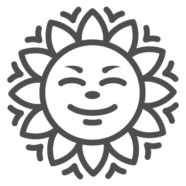 Sol con la cara sonriente y el icono de la línea de rayos, el clima y el concepto de clima, signo de vector sonrisa sol sobre fondo blanco, icono de estilo de contorno para el concepto móvil y el diseño web. Gráficos vectoriales. — Vector de stock