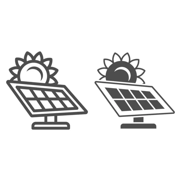 Лінія сонячної та сонячної батареї та суцільна іконка, концепція природи та клімату, векторні знаки панелей сонячної енергії на білому тлі, значок стилю контуру для мобільної концепції та веб-дизайну. Векторна графіка . — стоковий вектор