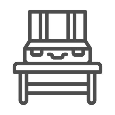 Tablo satırı simgesinde boş bavul, güvenlik kontrolü konsepti, beyaz arkaplanda çanta vektör işareti, mobil konsept ve web tasarımı için taslak biçimi simgesi. Vektör grafikleri.