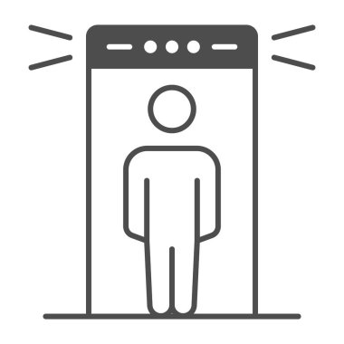 Metal algılama portalı katı ikonu, güvenlik kontrolü konsepti, beyaz arka planda metal dedektör işareti, mobil konsept ve web tasarımı için kabartma stili simgesi. Vektör grafikleri.