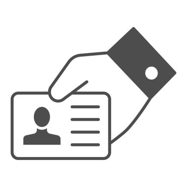 Eldeki kimlik kartı, sağlam simge, güvenlik kontrolü kavramı, beyaz arkaplandaki kimlik belgesi vektör işareti, mobil konsept ve web tasarımı için kabartma biçimi simgesi. Vektör grafikleri.