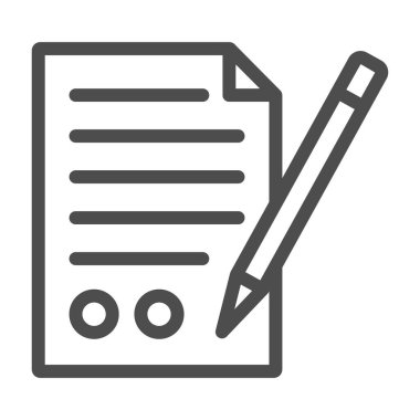 Kağıt shett, form doldurulmuş, kalem çizgisi simgesi, belge kavramı, beyaz arkaplanda uygulama formu vektör işareti, mobil konsept ve web tasarımı için taslak biçimi simgesi. Vektör grafikleri.