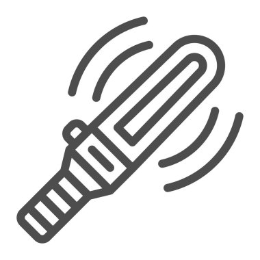 Manuel güvenlik metal detektör çizgisi simgesi, güvenlik kontrolü konsepti, beyaz arka planda vücut tarayıcı işareti, mobil konsept ve web tasarımı için taslak biçimi simgesi. Vektör grafikleri.