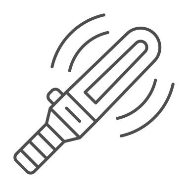 Manuel güvenlik metal detektörü ince çizgi simgesi, güvenlik kontrolü konsepti, beyaz arka planda vücut tarayıcı işareti, mobil konsept ve web tasarımı için taslak biçimi simgesi. Vektör grafikleri.