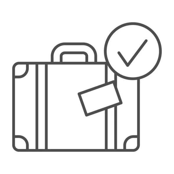 手荷物、バッグ、荷物付きチェックマーク薄いラインアイコン、旅行コンセプト、スーツケースはベクトルサイン上白背景、アウトラインスタイルアイコン用モバイルコンセプトとウェブデザイン。ベクトルグラフィックス. — ストックベクタ