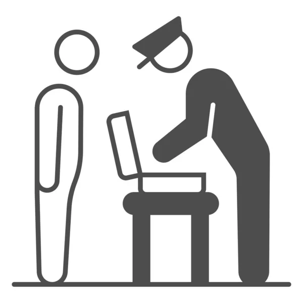 Officer examines suitcase solid icon, security check concept, bag contents inspection vector sign on white background, glyph style icon for mobile concept and web design. Vector graphics. — Stock Vector