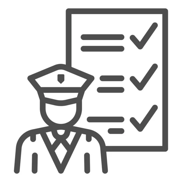 Customs Officer 와 declaration line icon, security check 컨셉트, 흰색 배경 위에 vector sign 을 선언하는 물품, 모바일 개념 과 웹 디자인을 위한 개요 스타일 아이콘. 벡터 그래픽. — 스톡 벡터