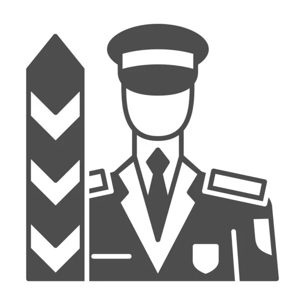 Funcionario personalizado, oficial uniformado, icono sólido de barrera, concepto de seguridad, signo de vector de guardia de frontera sobre fondo blanco, icono de estilo glifo para concepto móvil y diseño web. Gráficos vectoriales. — Vector de stock