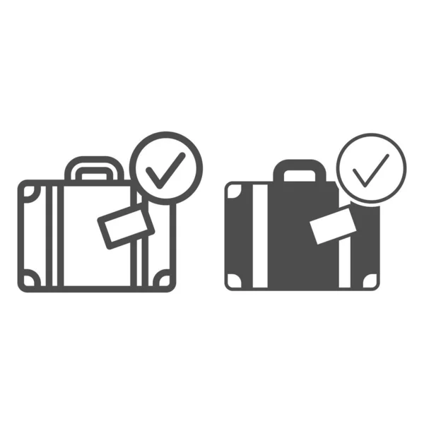 Багаж, сумка, багаж с галочкой и прочной иконкой, концепция путешествия, чемодан выполнен векторный знак на белом фоне, иконка стиля наброска для мобильной концепции и веб-дизайна. Векторная графика. — стоковый вектор
