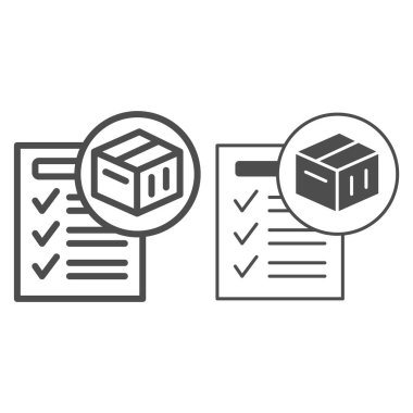 Waybill, box, sheet of paper, check mark, form ve sağlam simge, belge konsepti, beyaz arkaplanda fatura vektör işareti, mobil konsept ve web tasarımı için taslak biçim simgesi. Vektör grafikleri.
