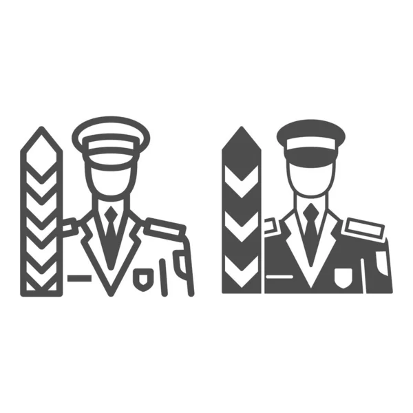 Custom official, uniformed officer, barrier line and solid icon, security concept, border guard vector sign on white background, outline style icon for mobile concept and web design. 벡터 그래픽. — 스톡 벡터