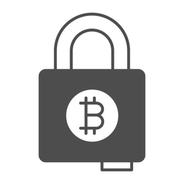 Kilit altında Bitcoin ve anahtar katı ikon, kripto para kavramı, BTC beyaz arka planda vektör işaretini kilitledi, mobil konsept ve web tasarımı için glyph biçimi simgesi. Vektör grafikleri.