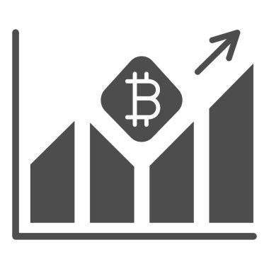 Bitcoin değer büyümesi katı simgesi, kripto para birimi konsepti, beyaz arka planda BTC oranında yükselen vektör işareti, mobil konsept ve web tasarımı için kabartma biçimi simgesi grafiği. Vektör grafikleri.