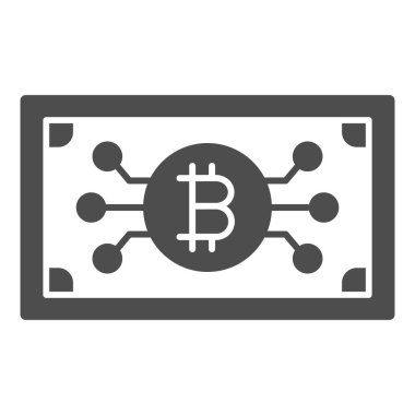 Banknot olarak Bitcoin, sağlam nakit kripto döviz simgesi, finansal konsept, beyaz arka planda BTC vektör işareti, mobil konsept ve web tasarımı için glyph tarzı simge. Vektör grafikleri.