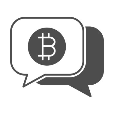 Bitcoin 'li konuşma balonu, diyalog balonu katı ikonu, kripto para birimi konsepti, beyaz arka planda BTC vektör işareti, mobil konsept ve web tasarımı için glifli simge. Vektör grafikleri.