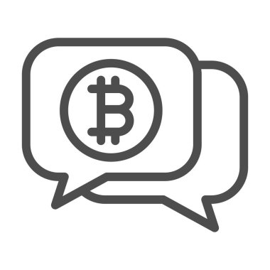 Bitcoin ile konuşma balonu, diyalog balonu çizgisi simgesi, kripto para birimi konsepti, beyaz arka planda BTC vektör işareti, mobil konsept ve web tasarımı için taslak biçimi simgesi. Vektör grafikleri.